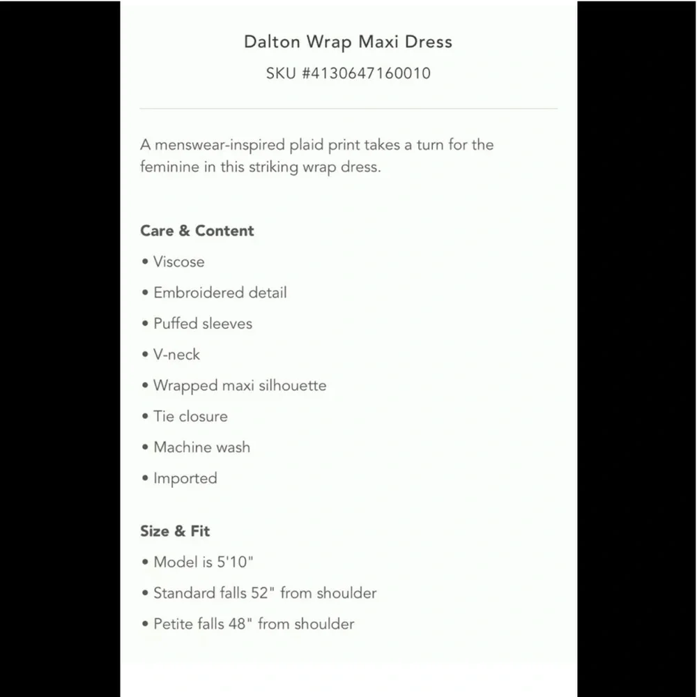 NWT Anthropologie Plaid Dalton Wrap Maxi Dress Size S - Picture 3 of 3